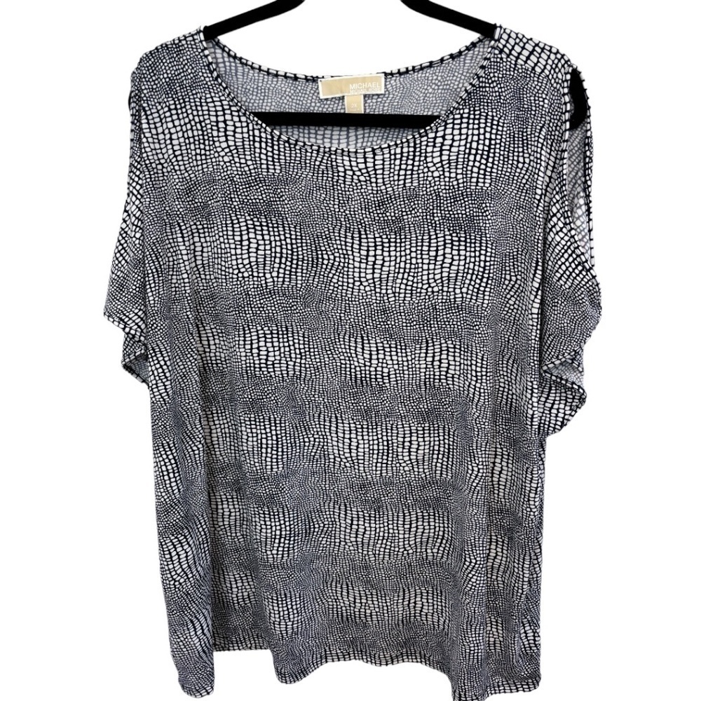Michael Kors Black and White Patterned Top Cold Shoulder